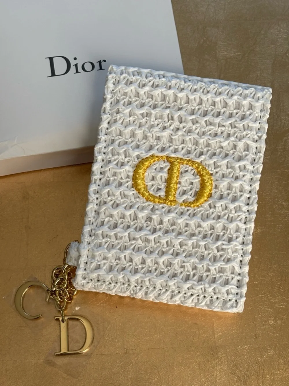 Dior White Raffia Mirror with “CD” Charms